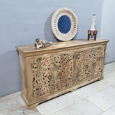 Indian Furniture Handmade Solid Wood Sideboard Carved 4 Doors Natural